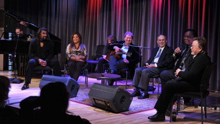 After the ribbon-cutting ceremony to open the Songwriters Hall of Fame Gallery at the Grammy Museum, guests adjourned to the Clive Davis Theatre to witness the first public program offered by SHOF at the Museum.  Dubbed, 