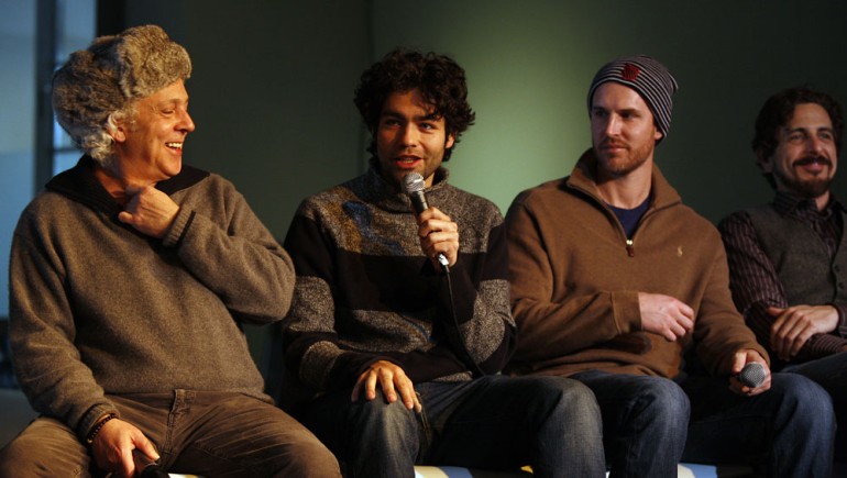 <em>Teenage Poparazzo</em> composer David Torn and director Adrian Grenier discuss their collaboration as <em>Skateland</em> director Anthony Burns and composer Michael Penn look on during the BMI Sundance Composer/Director Roundtable.