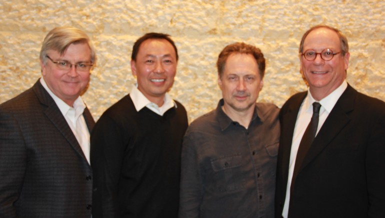 Pictured at BMI’s New York offices are: BMI’s Phil Graham, Ray Yee, composer Mark Isham, and BMI’s Charlie Feldman.

