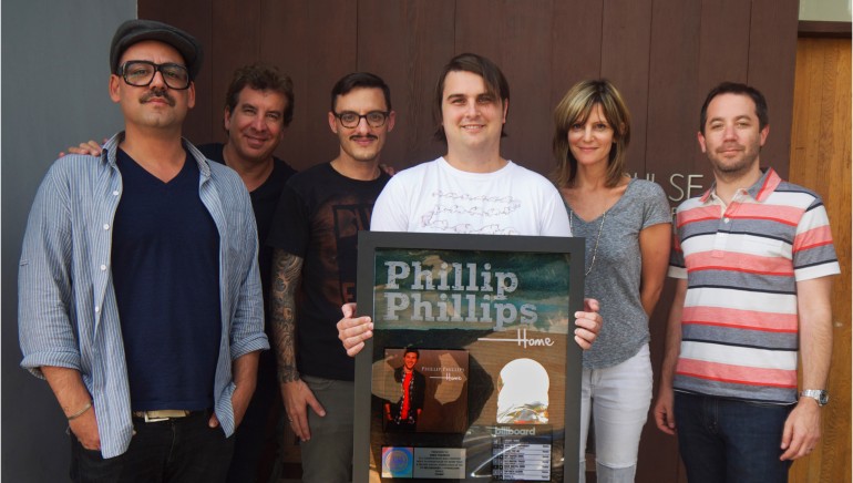 Pictured at Pulse Music Publishing are (L-R): executives Josh Abraham, Scott Cutler, Peter Lloyd, BMI songwriter Drew Pearson, Anne Preven and Jason Bernard. 