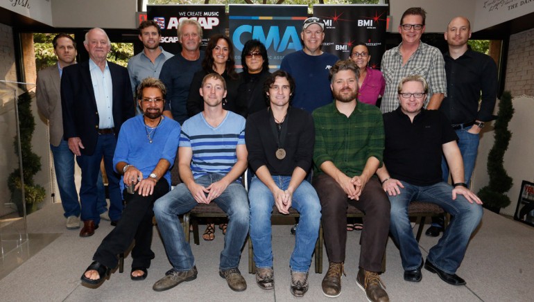 (L-R) (Front row): Producer Tony Brown, songwriter Ashley Gorley, Joe Nichols, BMI songwriter Bryan Simpson, Producer Mickey Jack Cones. (Back Row): Broken Bow Record’s Jon Loba, Broken Bow Record’s Benny Brown, Warner/Chappel Music’s Ryan Beuschel, Combustion Music’s Chris Farren, ASCAP’s LeAnn Phelan, ASCAP’s John Titta, Sea Gayle’s Mike Owens, Red Bow Records’ Renee' Leymon, BMI’s Perry Howard, Triple 8 Management’s George Couri.