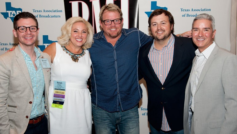 Pictured L-R: CBS Houston Digital Sales Manager Michael Pettiette, CBS Radio Houston General Manager Sarah Frazier, BMI songwriter Pat Green, BMI’s Mason Hunter, and TAB President Oscar Rodriguez.  