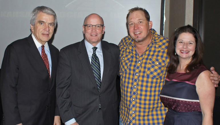 Pictured (L-R) after the performance are: National Association of Broadcasters Executive Vice President, Radio John David, Kansas Association of Broadcasters President and Executive Director Kent Cornish, BMI songwriter Phillip White and BMI’s Jessica Frost.