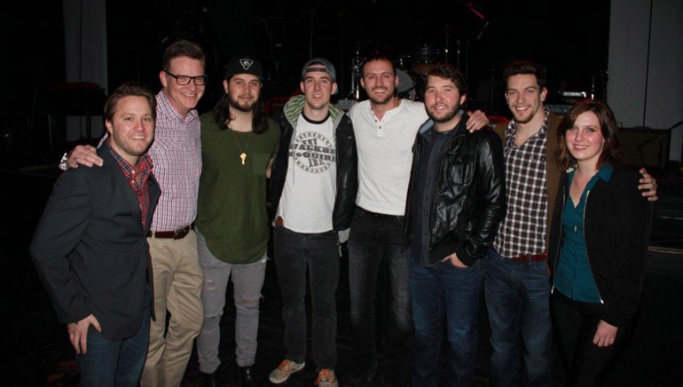 Pictured (L-R): Crush Music’s Marc Rucker; BMI’s Perry Howard; Tyler Filmore and John Gurney, who are songwriters and members of The Lookout; BMI songwriters Drew Baldridge and Ryan Beaver; YEP’s Andrew Cohen; BMI’s Brooke Ivey