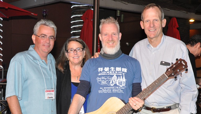 Pictured (L-R) after the Storytellers Session are: Neuhoff Media EVP/COO Mike Hulvey, WLEN-FM General Manager Julie Koehn, BMI songwriter Chris Barron and BMI’s Dan Spears.
