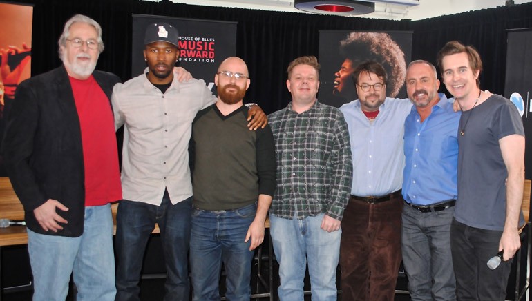 Pictured (L-R) at the ‘Music As A Business’ panel during ‘Bringin’ Down The House’ are panelists: Steve Winogradsky, Ezekiel Lewis, David Gluck, Paul McGuigan, Thomas Golubić and Michael Crepezzi with moderator Jonny Hynes.