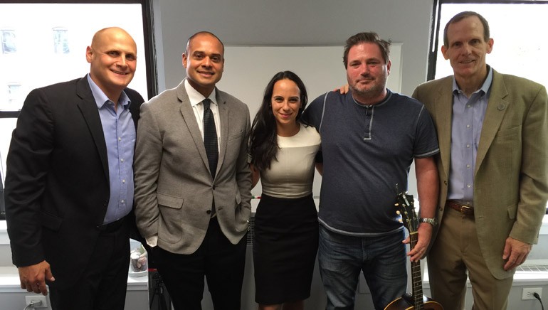 Pictured (L-R) after the presentation are: Illinois Restaurant Association Director of Sales and Marketing Eric Fine, BMI Regional Licensing Representative Ed Rios, Attorney Daliah Saper, BMI songwriter Dylan Altman and BMI’s Dan Spears.