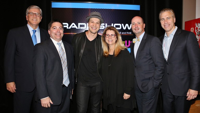 Pictured (L-R) before DeGraw’s performance are: NAB President and CEO Gordon Smith, FCC Commissioner Michael O’Rielly, BMI songwriter Gavin DeGraw, RAB President and CEO Erica Farber, Univision President of Political and Advocacy Sales and NAB Radio Board Chair Jose Valle and BMI Senior Vice President, Licensing, Mike Steinberg.