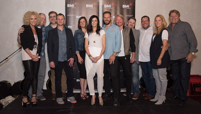 Pictured: (L-R): The people behind the track “Day Drinking,” including LBT member Kimberly Schlapman, Universal Record’s Shane Allen, BMI songwriters Barry Dean and Troy Verges, Creative Nation/Pulse’s Beth Laird, BMI songwriter and LBT members Karen Fairchild, Jimi Westbrook and Phillip Sweet, Warner Chappell’s Ben Vaughn, Universal Music Publishing’s Kent Earls, BMI’s Leslie Roberts and David Preston.
