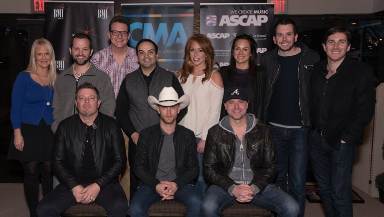 Pictured (L-R) Back row: Big Machine Label Group’s Allison Jones, Big Loud Shirt’s Matt Turner, BMI’s Perry Howard, Big Machine Music’s Mike Molinar, Sony/ATV’s Hannah Williams, ASCAP’s LeAnn Phelan, Ole’s Ben Strain, Big Machine Label Group’s John Zarling. Front row: BMI songwriter Rodney Clawson, BMI singer/songwriter Justin Moore and songwriter Jeremy Stover.