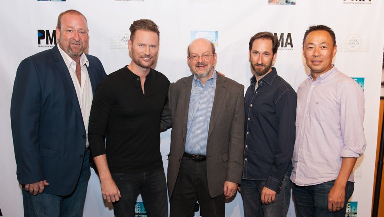 (L-R): Executive Director, PMA, Hunter Williams; BMI composer Brian Tyler; moderator Jon Burlingame; BMI composer and PMA Board Member Andrew Gross and BMI’s Ray Yee during the 2015 Production Music Conference.