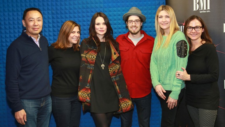 Pictured at BMI’s Snowball Showcase on Wednesday, January 28, 2015 at the Sundance House (presented by HP) in Park City, Utah (L–R): BMI Executive Director, Writer/Publisher Relations, Tracie Verlinde; BMI AVP, Film/TV Relations, Ray Yee; HONEYHONEY’s Suzanne Santo and Ben Jaffe; BMI AVP, Writer/Publisher Relations, Samantha Cox and BMI Senior Director, Film/TV Relations, Lisa Feldman.
