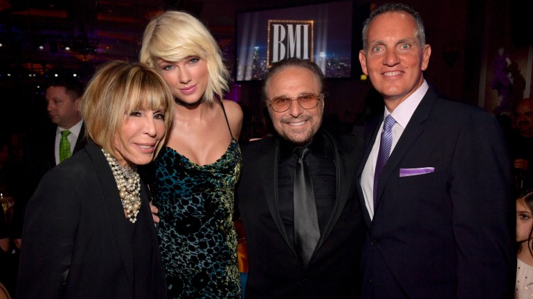 (L-R) Honorees Cynthia Weil, Taylor Swift and Barry Mann with BMI President & CEO Mike O’Neill attend The 64th Annual BMI Pop Awards, honoring Taylor Swift and songwriting duo Mann & Weil, at the Beverly Wilshire Four Seasons Hotel on May 10, 2016 in Beverly Hills, California. 