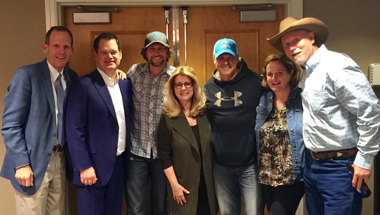 Pictured (L-R) after the performance for the RAB Board are: BMI’s Dan Spears, iHeart Media President of Corporate Operations and outgoing RAB Board Chair Hartley Adkins, BMI songwriter Brandon Kinney, RAB President and CEO Erica Farber, BMI songwriter Shane Minor, Hubbard Radio Chair, incoming RAB Board Chair and BMI Board Member Ginny Morris and BMI songwriter Wynn Varble.