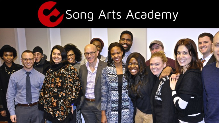 Past members of the Song Arts Academy Workshop Intensive gather for a photo.