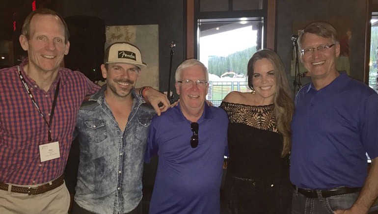 Pictured (L-R) after Bonnie’s performance are: BMI’s Dan Spears, guitarist Ford Thurston, MBA President and CEO Dewey Bruce, BMI singer-songwriter Bonnie Bishop and Butte Broadcasting owner and MBA Board Chair Ron Davis.