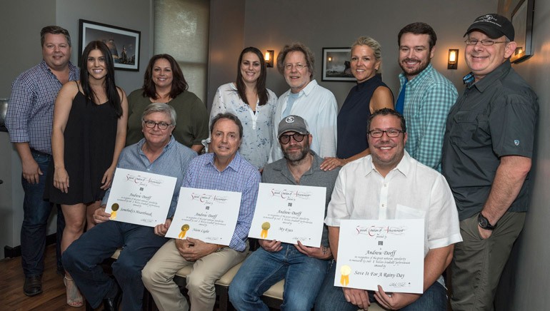 Pictured: (L-R): Front Row: BMI’s Phil Graham and Jody Williams, BMI songwriter Andrew Dorff, Universal Music Publishing’s Kent Earls. Back Row: BMI’s Bradley Collins, business manager Anna Marsh, Universal Music Publishing’s Cindi Forman, Missy Roberts, BMI Songwriter Steve Dorff, BMI’s Leslie Roberts, Universal Music Publishing’s Travis Gordon and Ron Stuve.