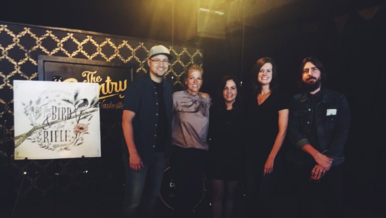 Pictured: (L-R): Creative Nation’s Luke Laird, BMI’s Leslie Roberts, BMI songwriter Lori McKenna, Creative Nation’s Beth Laird and producer Dave Cobb.