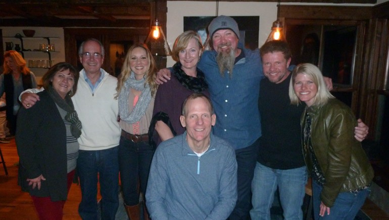 Pictured (L-R) after the performance are (back row): Heart of Rockies Radio owners Terri and Gary Buchanan , the National Restaurant Association’s Leslie Paffe, Always Mountain Time Broadcasting General Manager Holli Snyder, BMI songwriters Kendell Marvel and Lee Thomas Miller and Always Mountain Broadcasting Director of Live Events Jenn Radueg. (front row): BMI’s Dan Spears.