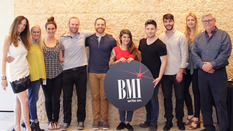 Pictured (L-R) BMI’s Brooke Morrow, Barbara Cane, Sarah Middough and Brandon Haas, BMI songwiters Jon Buscema, Donna Missal and Tye James, BMI’s Tim Pattison, Samantha Cox and Phil Graham