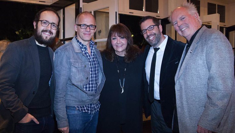 Pictured (L-R) at the celebration are composer Joe Trapanese, MHOF Board member and BMI composer Ed Shearmur, BMI’s Ringer-Ross, and BMI composers Christopher Lennertz and George S. Clinton.