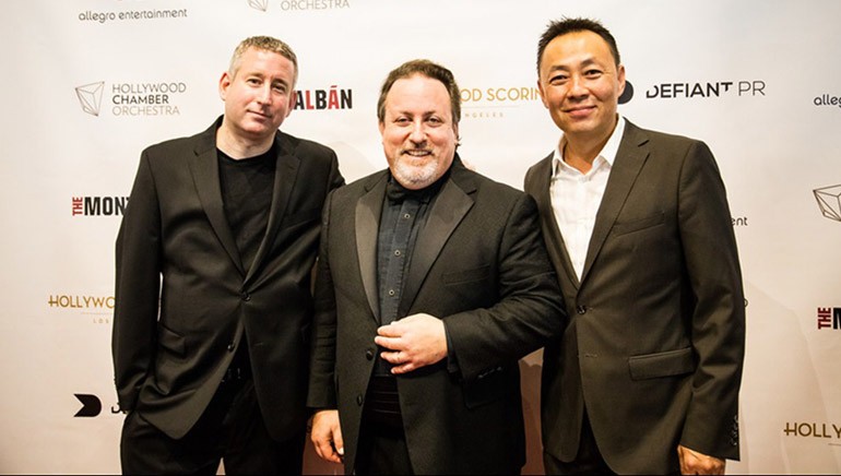 Pictured (L-R) are Hollywood Chamber Orchestra Music Director, co-founder and BMI composer Mark Robertson, BMI composer-conductor Lucas Richman and BMI’s Ray Yee.