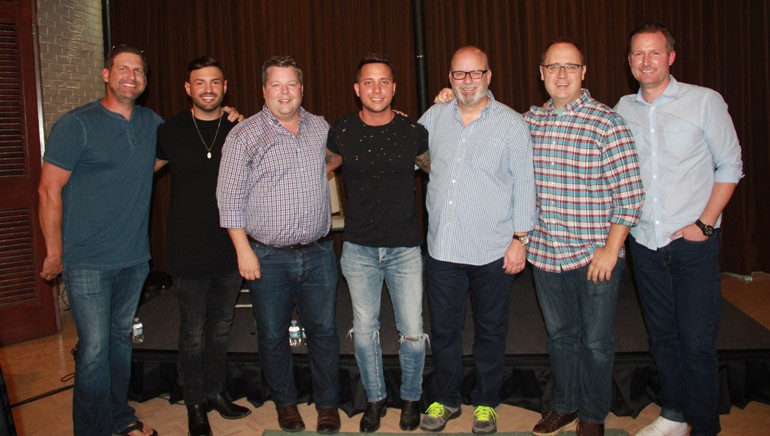 Pictured: (L-R): BMI songwriter Tommy Cecil, manager Zach Beebe, BMI’s Bradley Collins, BMI singer-songwriter Carter Winter, producer Mark Bright, producer Chad Carlson, and APA’s Jim Butler.