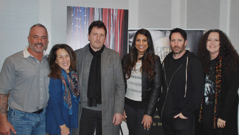 Pictured:  BMI’s Michael Crepezzi and Barbie Quinn, BMI composer Atticus Ross, BMI’s Reema Iqbal, composer Trent Reznor, and SCL’s Lynn Kowal.