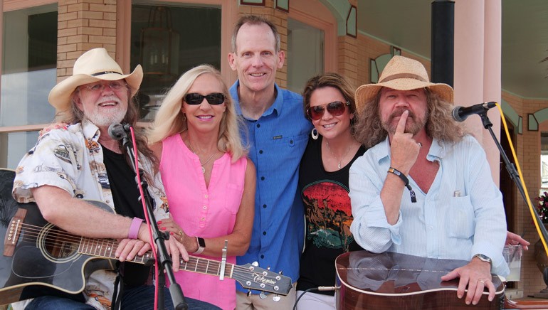 Pictured before the songwriter performances at the BMI/FRLA reception, which was held at the Southernmost Hotel, are: BMI songwriter Aaron Barker, Florida Restaurant & Lodging Association President and CEO Carol Dover, BMI’s Dan Spears and BMI songwriters Bridgette Tatum and Earl Bud Lee.