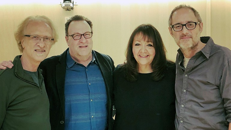 (L-R) Associate Professor of Music at NYU Steinhardt Mark Suozzo; Director of the Film Scoring program, Ron Sadoff; BMI’s Doreen Ringer-Ross; and composer Peter Nashel pause for a photo during the NYU/BMI TV Scoring Workshop in New York City.