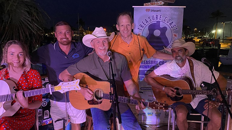Pictured are BMI songwriter Leah Blevins, Manatee Island Bar & Grill Manager Chris Moore, BMI songwriter Wynn Varble, BMI’s Dan Spears, and BMI songwriter Clint Daniels.