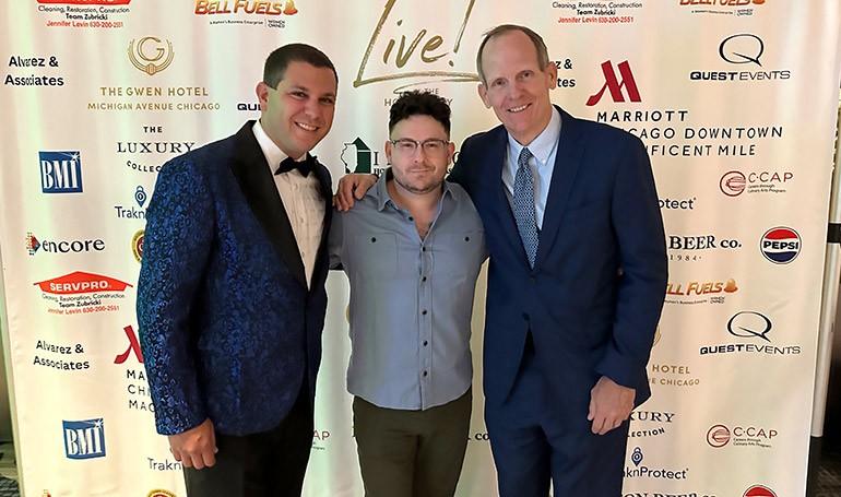 Pictured before BMI songwriter Tyler James Bellinger’s performance at the Illinois Hotel & Lodging Association’s Hospitality Gala in Chicago (l to r): IH&LA CEO Michael Jacobson, BMI songwriter Tyler James Bellinger, and BMI’s Dan Spears.