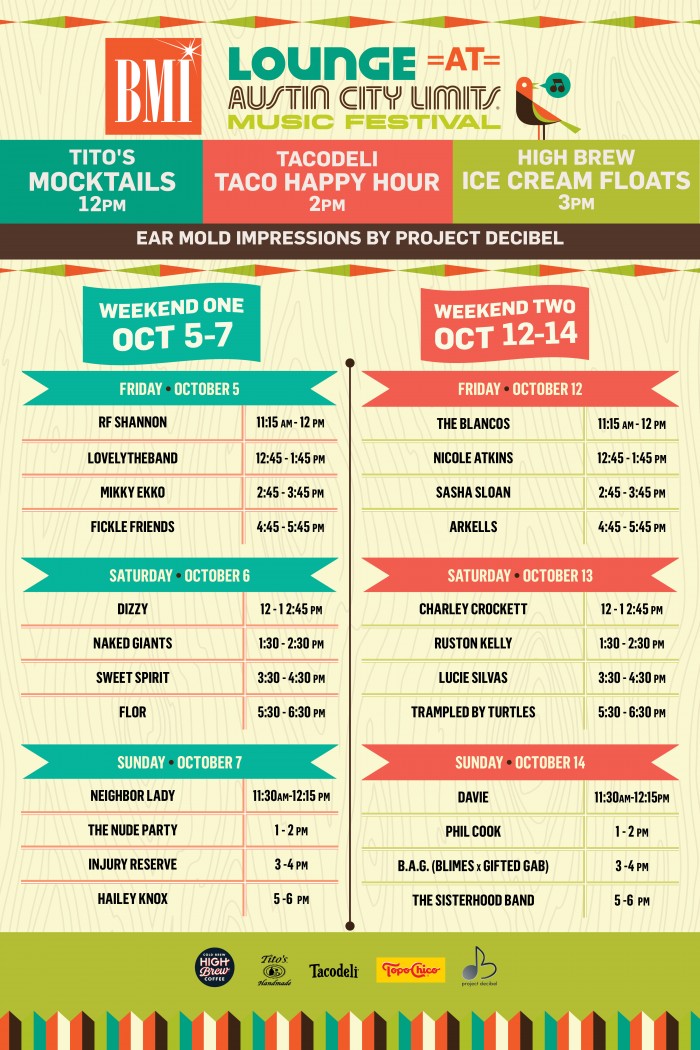 BMI Stage ACL Fest Austin, TX October 6, 2018 Calendar