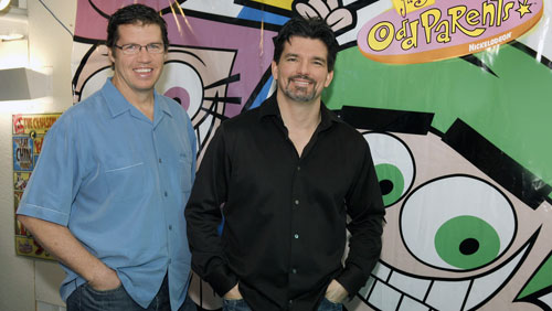 Guy Moon and Butch Hartman smile for the camera.