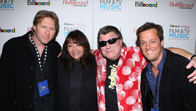 Pictured at the “Evolution of a Score and the Business of Composing for Film & TV” panel during the 2011 Hollywood Reporter/Billboard Film & Television Music Conference are BMI composer Tyler Bates, BMI’s Doreen Ringer Ross, BMI composers Christopher Young and Nathan Barr.