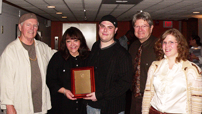 Pictured at the BMI Day at Berklee College of Music are (L-R): George S. Clinton, BMI Composer and Chair, Berklee Film Scoring department; Doreen Ringer-Ross, Vice President, Film/TV Relations, BMI; Joshua Cohen, recipient 2012 BMI Film Scoring Scholarship; Dan Carlin, 2011 Chair, Berklee Film Scoring department; and Alison Plante, Assistant Chair, Berklee Film Scoring department.