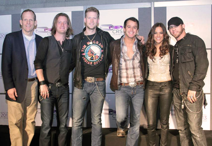 Pictured after the show (left to right): BMI’s Dan Spears, Florida Georgia Line’s Tyler Hubbard, FGL’s Brian Kelley, Easton Corbin, Jana Kramer and Brantley Gilbert
