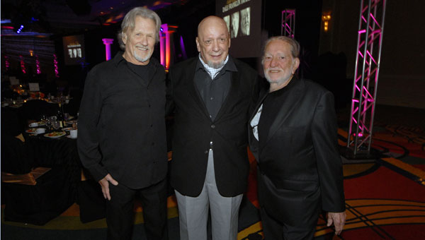 2010 Leadership Music Dale Franklin Award honorees Kris Kristofferson, Fred Foster and Willie Nelson pause for a photo.