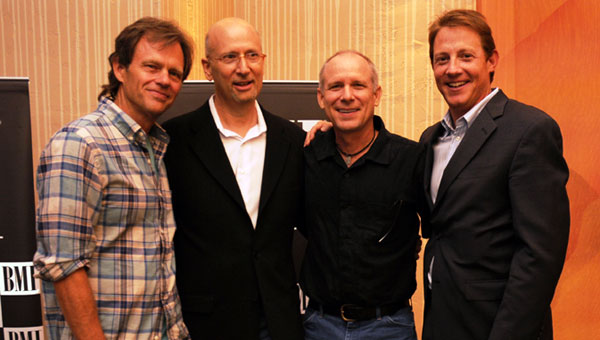 Pictured at the 22nd Annual Music Row Awards held Thursday, June 24 at BMI in Nashville are BMI co-writer of Song of the Year, “The House That Built Me,” Tom Douglas; <em>Music Row</em>’s David Ross; Song the Year co-writer Allen Shamblin; and BMI’s Clay Bradley.
