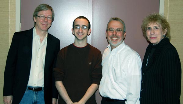 Celebrating with Roninson are Pat Cook, Artistic Administrator of the BMI Lehman Engel Musical Theatre Workshop and Co-moderator; Roninson; Rick Freyer, Co-moderator of Workshop; and BMI’s Jean Banks.