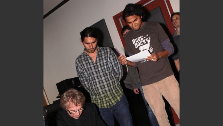 Pictured above: Rick Baitz instructs emerging film composers Gervasio Goris and Neil Shah during the 2009 installment of Composing for the Screen.