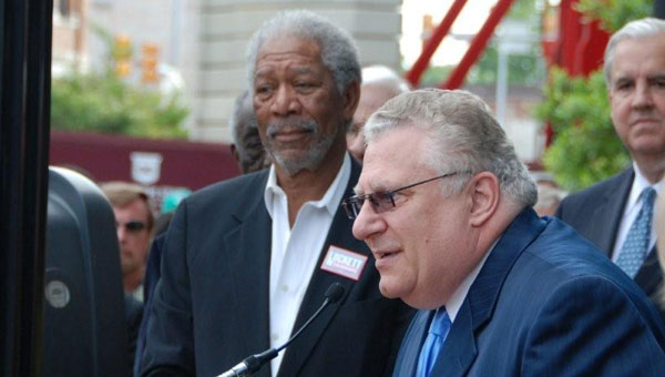 BMI’s Fred Cannon honors Morgan Freeman during the ceremony celebrating Freeman’s new star on the MAEC Walk of Fame.