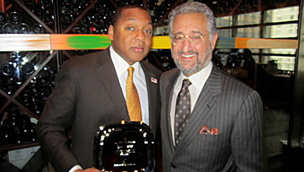 BMI President & CEO Del Bryant presented each of the new Jazz Masters with an engraved commemorative silver plate; he is shown here after the presentation to newly-named Jazz Master Winton Marsalis.