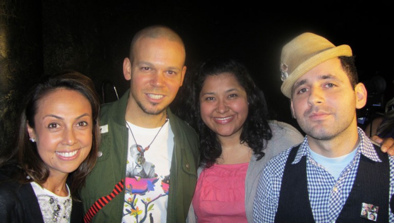 BMI’s Delia Orjuela (left) and Marissa Lopez (second from right) congratulate Calle 13’s Rene Perez and Eduardo Cabra on their historic 10 Latin Grammy nods at the 2011 nominations announcement in Los Angeles.