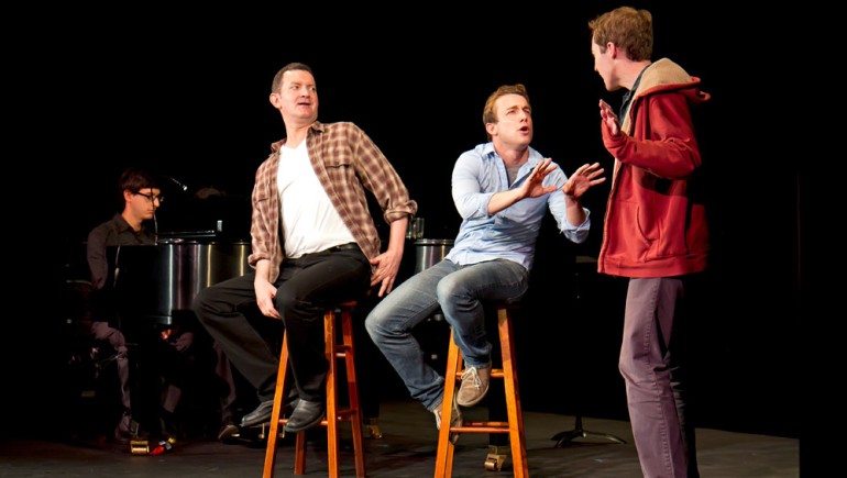 Jeff Ward, Trey Compton and Olli Haaskivi perform “Step Right Up” at the BMI Lehman Engel Musical Theatre Workshop’s biannual showcase, held November 3 in New York.