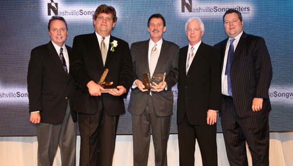Pictured at the 2011 Nashville Songwriters Hall of Fame Dinner & Induction Ceremony are BMI’s Jody Williams, honorees Thom Schuyler and David Conrad, Rondor Music’s Lance Freed, and BMI’s Bradley Collins. Schuyler was inducted into the Nashville Songwriters Hall of Fame, while Conrad received the Frances Williams Preston Mentor Award, named after BMI’s legendary former CEO.
