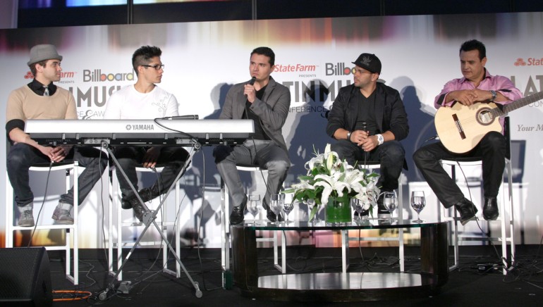 Pictured at BMI’s “How I Wrote That Song” during the Billboard Latin Music Conference are Nacho, Chino, Horacio Palencia, Gocho and Benny Camacho.
