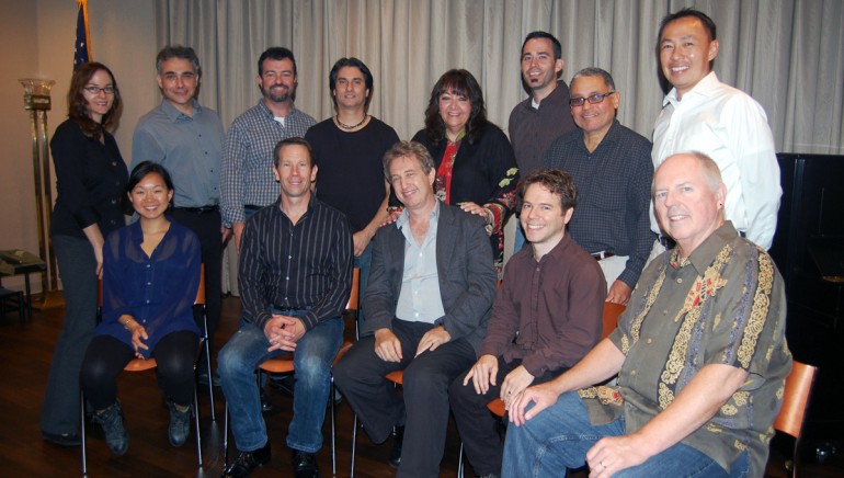 Pictured at the 2011 installment of “Composing for the Screen” are (back row) BMI’s Lisa Feldman; students Louis Gentile, John Blair and Tom Nazziola; BMI’s Doreen Ringer Ross; students William Arnold and Jesus Santiago; and BMI’s Ray Yee; (front row) students Linda May Han Oh and Stephen Woltosz; workshop director Rick Baitz; student David Nagler; and visiting composer George S. Clinton.