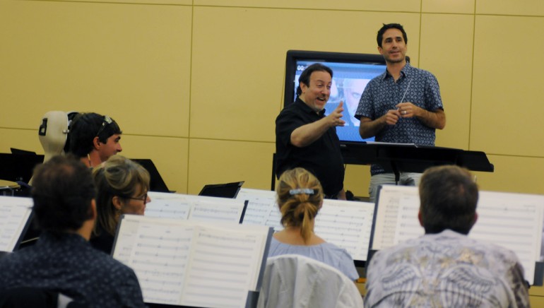 Lucas Richman guides Mac Quayle at the 2012 Conducting for the Film Composer Workshop.