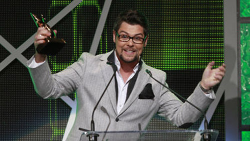 Jason Crabb celebrates one of his two big wins at the 2012 Dove Awards.